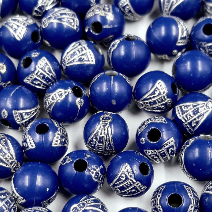 Bolinha com Furo Passante Nossa Senhora Azul com Prata - 8mm 25g