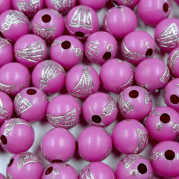 Bolinha com Furo Passante Nossa Senhora Lilás com Prata - 8mm 25g