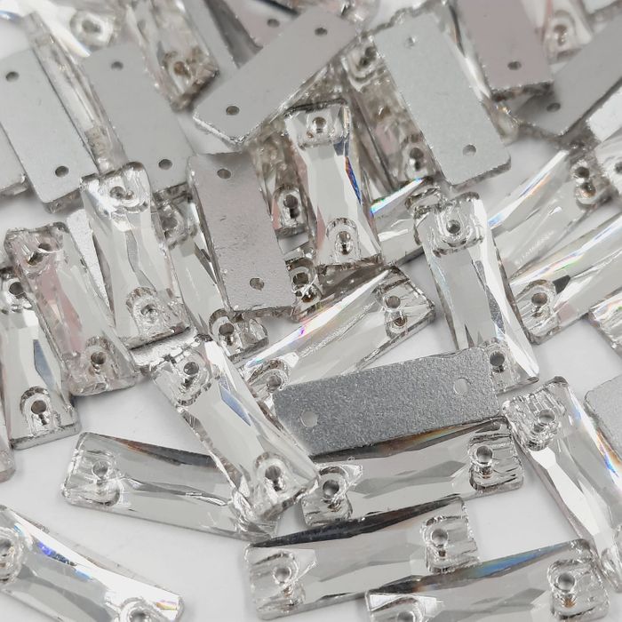 Strass para costura Baguete 2 Furos Cristal - 5x15mm 72 Peças