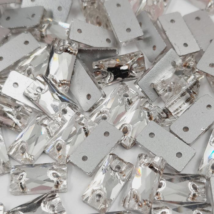 Strass para costura Baguete 2 Furos Cristal - 5x10mm 72 Peças