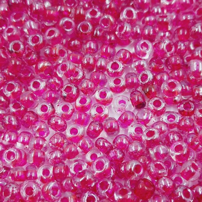 Miçanga Asmara Transparente Cristal Fio Rosa P504 - 6/0(4,1mm) 25g Aprox. 300 Peças
