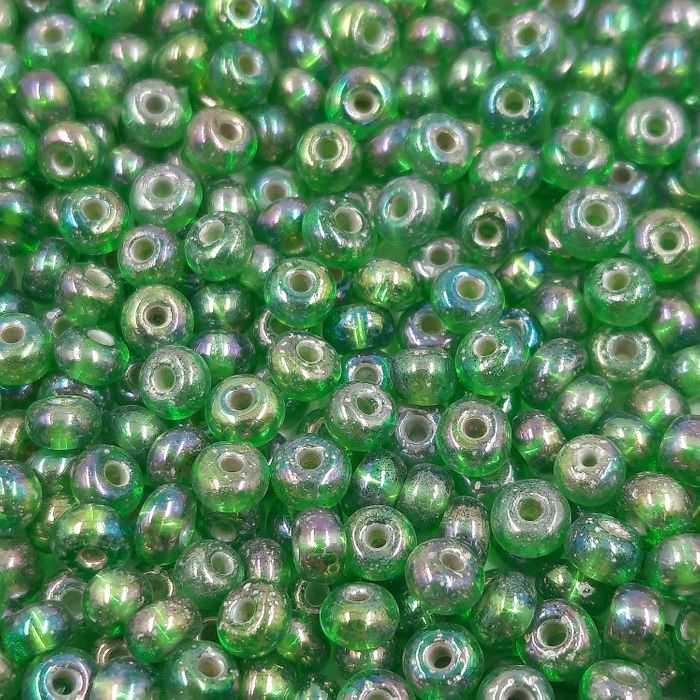 Miçanga Asmara Transparente Verde Aurora Boreal 57439 - 6/0(4,1mm) 25g Aprox. 300 Peças