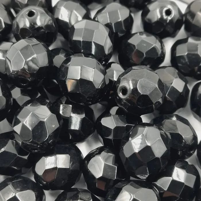 Fio Cristal Facetado Indiano Jet - 12mm Aprox. 36Peças
