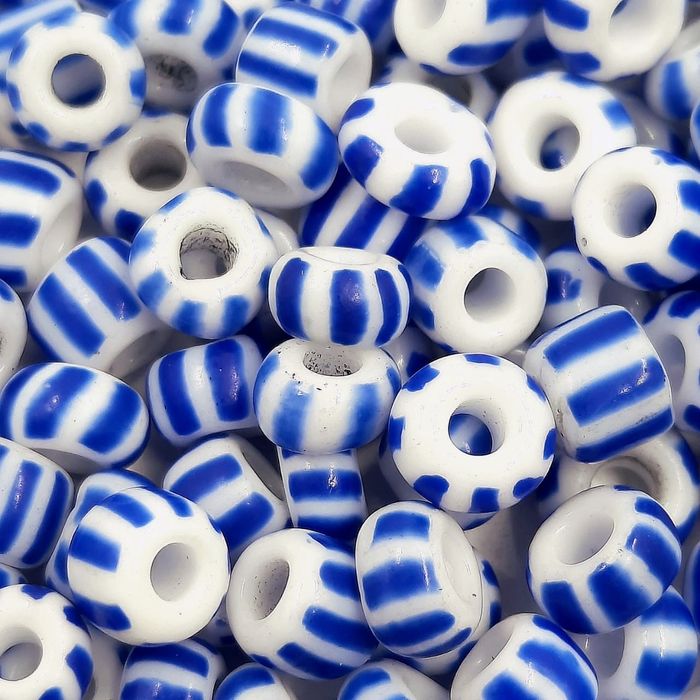 Miçanga Chinesa Rajada Branco com Azul A25 - 2/0(6,1mm) 25g