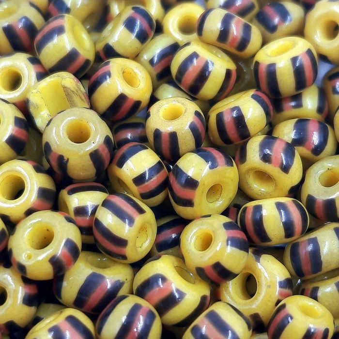 Miçanga Chinesa Rajada Amarelo com Preto e Vermelho A29 - 6/0(4,1mm) 25g