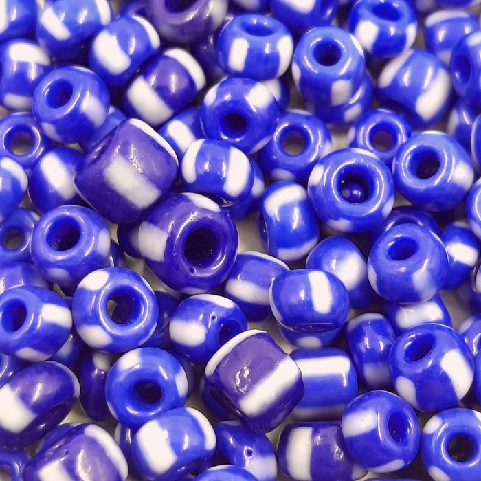 Miçanga Chinesa Rajada Azul com Branco A23 - 6/0(4,1mm) 25g