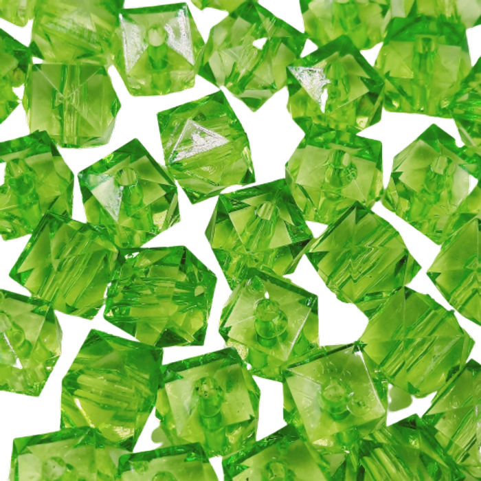 Quadrado com furo passante Transparente Verde - 10mm 25g