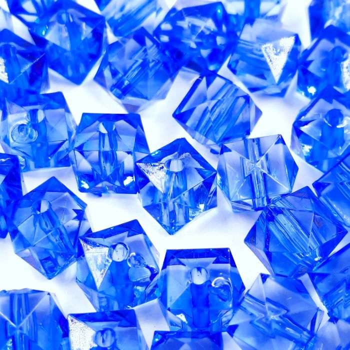 Quadrado com furo passante Transparente Azul - 10mm 25g