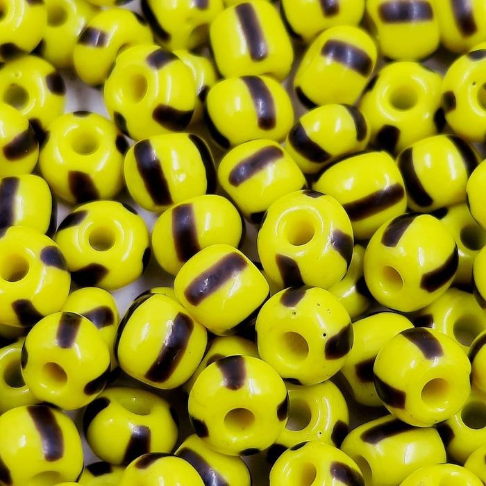 Miçanga Chinesa Rajada Amarelo com Preto 429 - 6/0(4,1mm) 25g Aprox. 260 peças