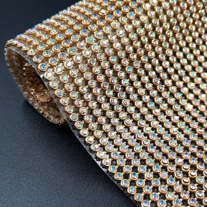 Manta De Strass Aurora Boreal Base Dourada - 20x45cm 1 Peça