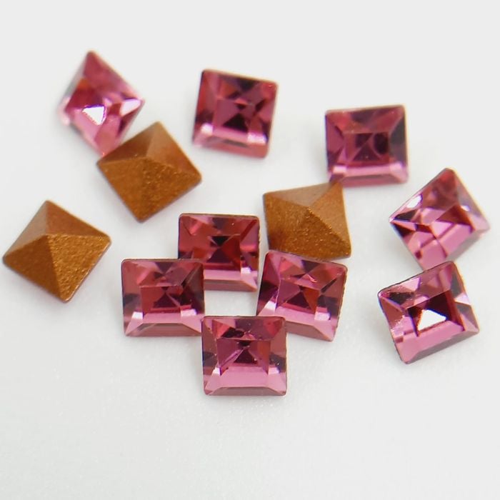 Strass Swarovski Carre Rose Base cônica - 3mm 12 Peças