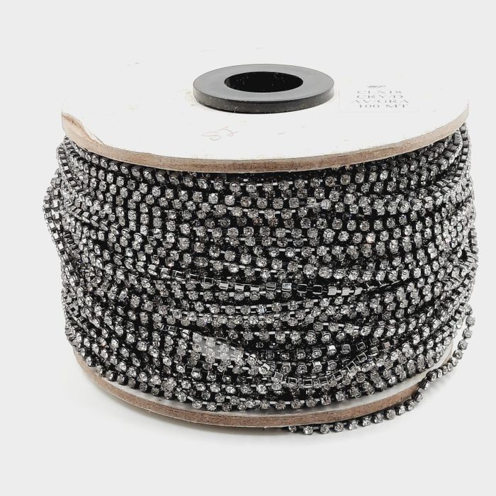 Corrente de Strass Cristal Base Grafite - SS12(3,00-3,20mm) 1 Metro