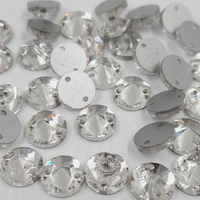 Strass para costura Rivoli 2 Furos Cristal - 10mm 20 Peças