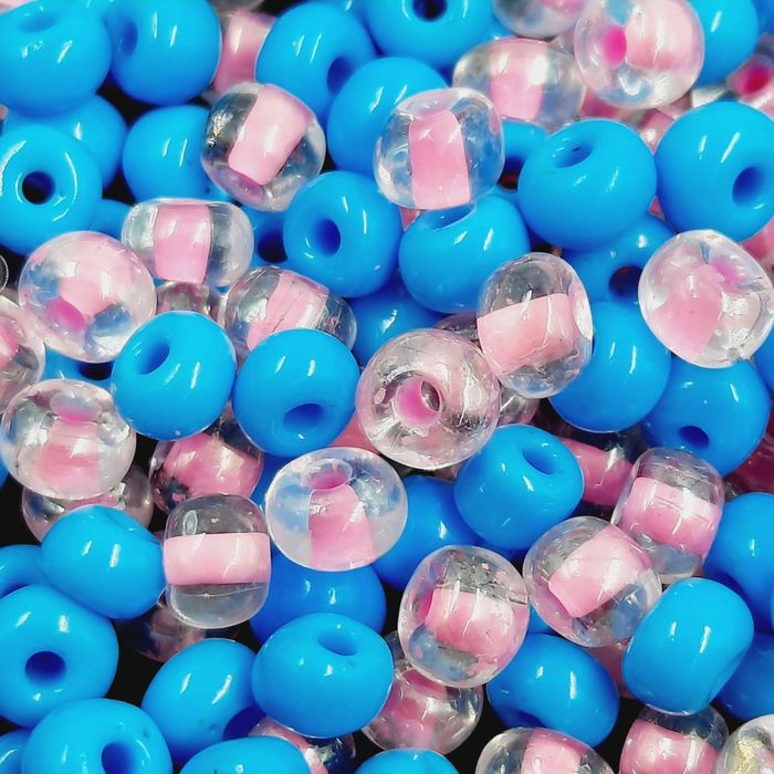 Miçanga Asmara Mix Azul Claro e Rosa Transparente - 6/0(4,1mm) 25g
