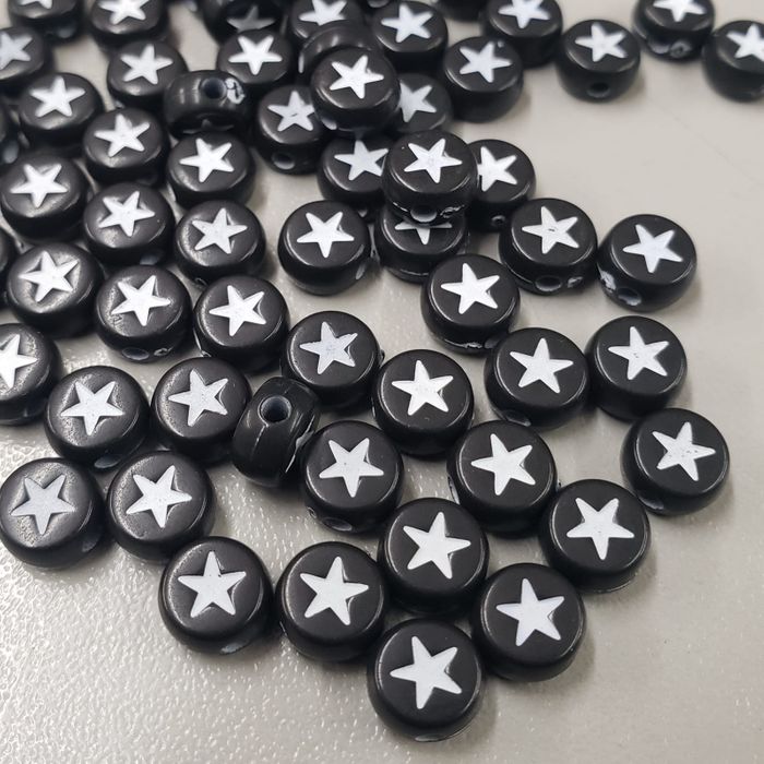 Estrela Com Furo Passante Preta com branco  - 7mm 25g