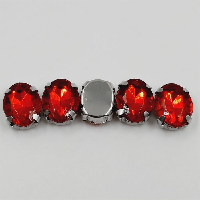 Engrampado Acrílico Oval Vermelho Base Níquel - 10x14mm 20 Peças