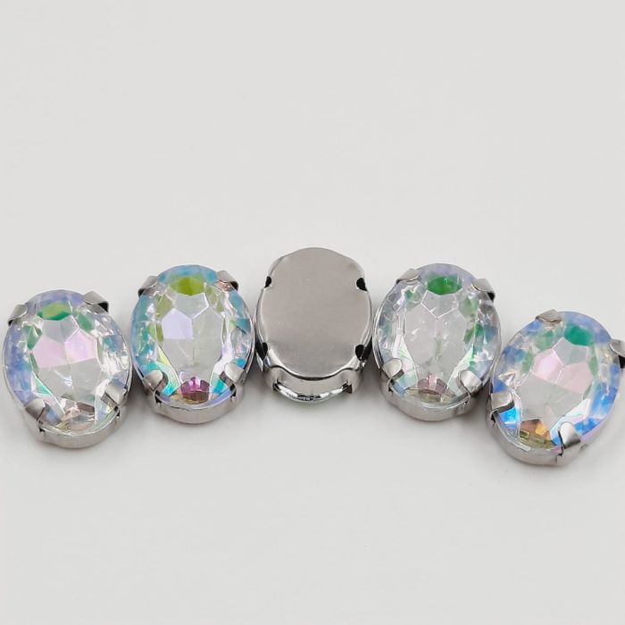 Engrampado Acrílico Oval Aurora Boreal Base Níquel - 10x14mm 20 Peças