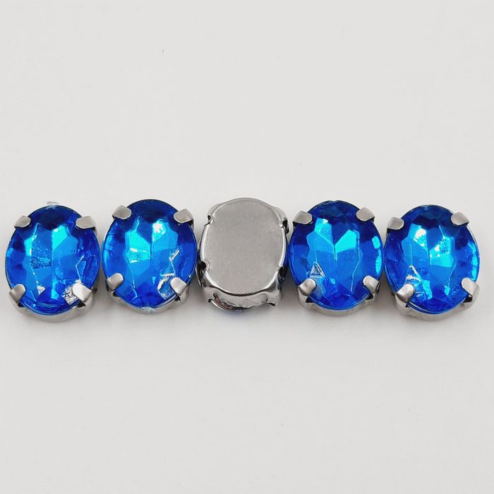 Engrampado Acrílico Oval Azul Base Níquel - 10x14mm 20 Peças