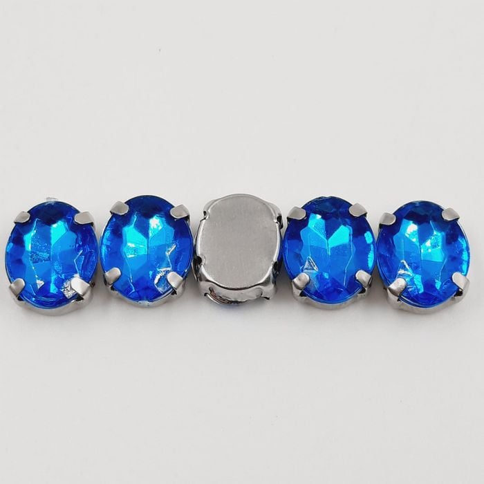 Engrampado Acrílico Oval Azul Base Níquel - 8x10mm 20 Peças