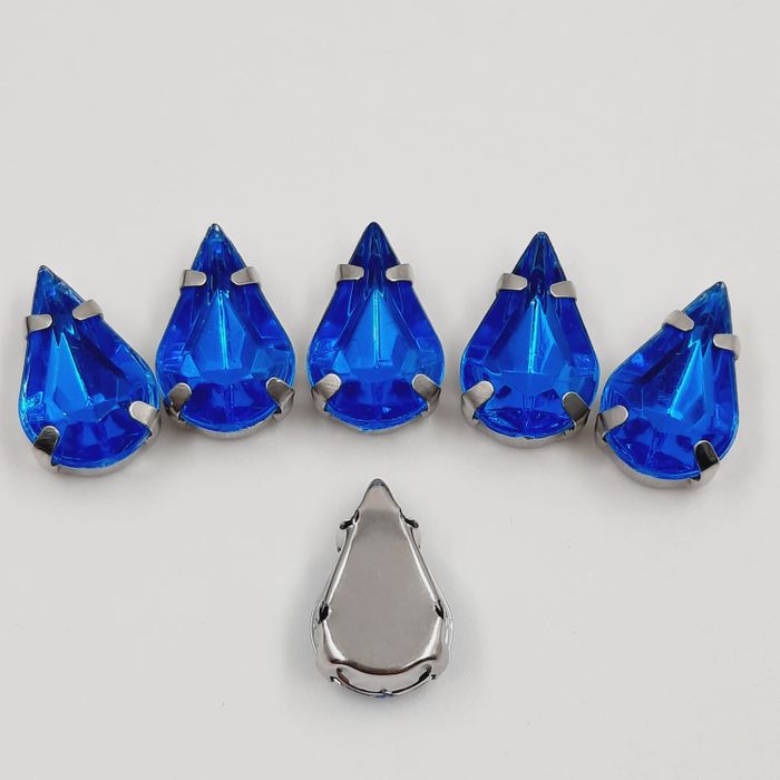 Engrampado Acrílico Gota Azul Base níquel - 8x13mm 20 Peças