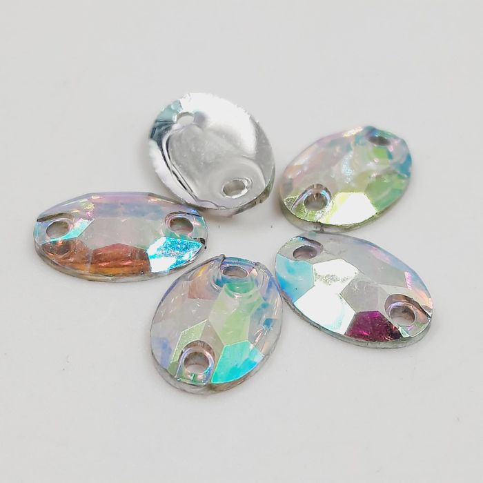 Oval Acrílico 2 Furos Aurora Boreal - 8x10mm 20 Peças