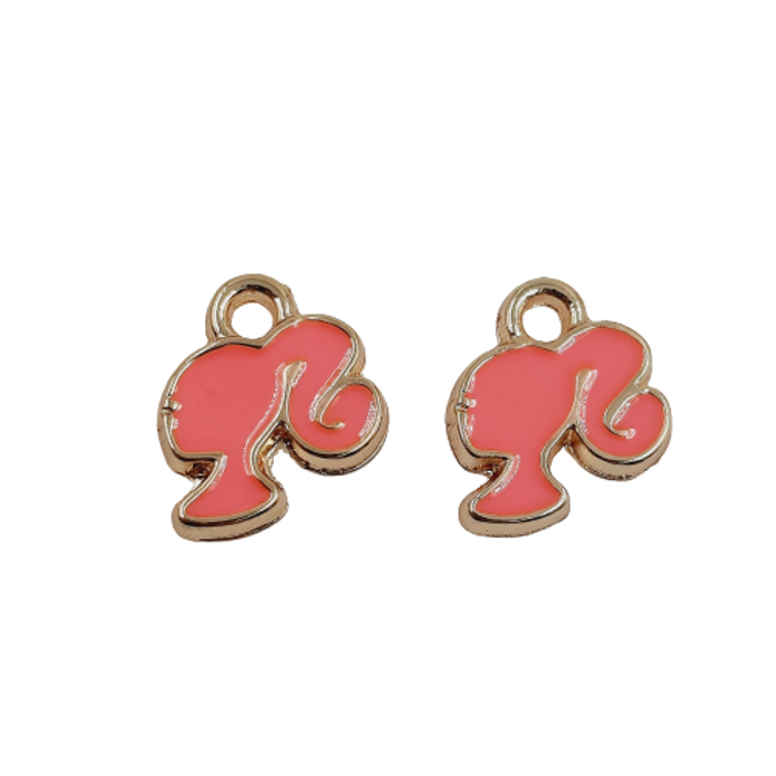 Pingente Barbie Rosa base Dourada - 15mm 2 Peças