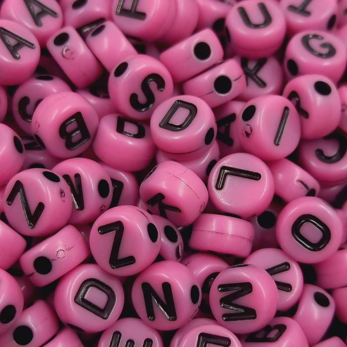 Miçanga Letrinha Redonda Fosca Pink com preto - 7mm 25g