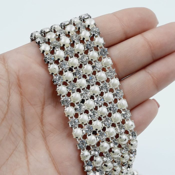 Malha Strass com Pérola - 30mm 1 Metro
