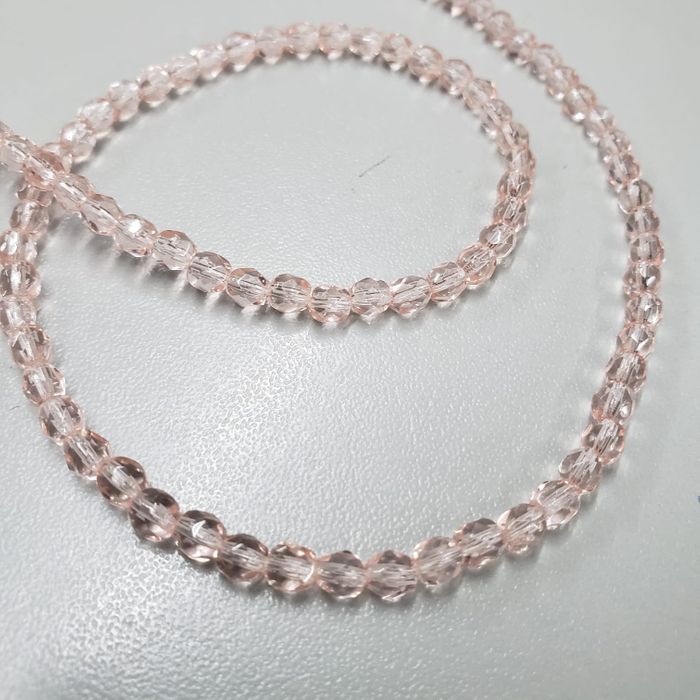 Fio de Cristal Transparente Rosa 7011 - 4mm 1 Fio Aprox. 120 Peças