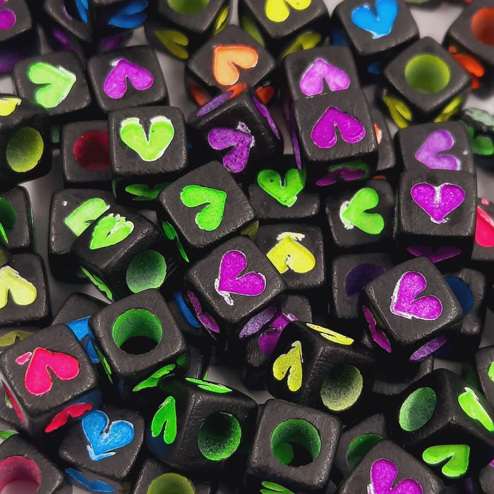 Coração Quadrado Fosco Preto com neon - 6mm 25g
