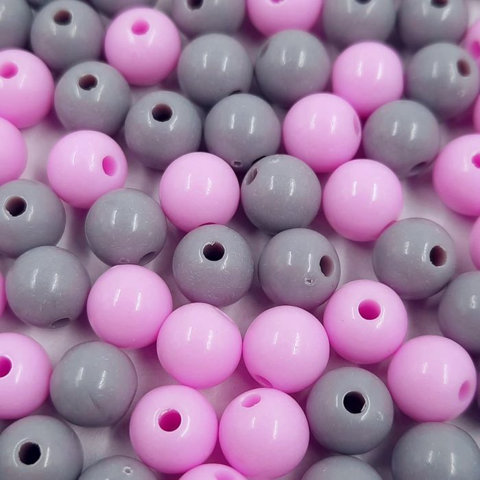 Bolinha Leitosa Cinza Claro com Rosa bebê - 8mm 25g