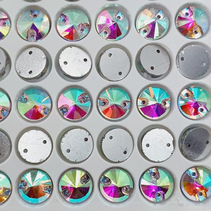 Strass Para Costura Elegance Rivoli Aurora Boreal 2 Furos - 8mm 540 Peças