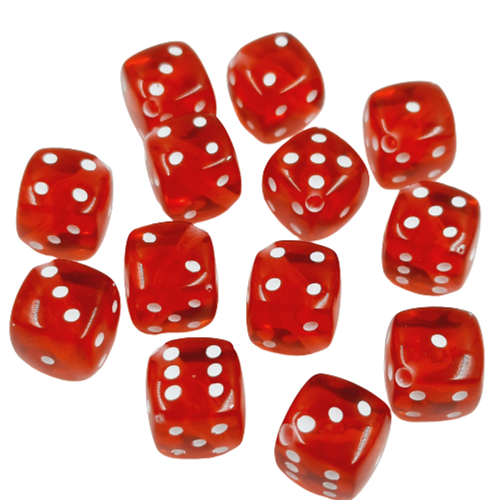Entremeio Dado com furo passante Transparente Vermelho - 8mm 500g