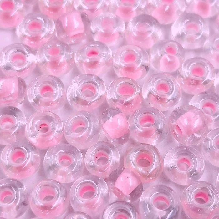 Miçanga Asmara Transparente Cristal Fio Rosa P46 - 9/0(2,6mm) 25g Aprox. 1.200 peças