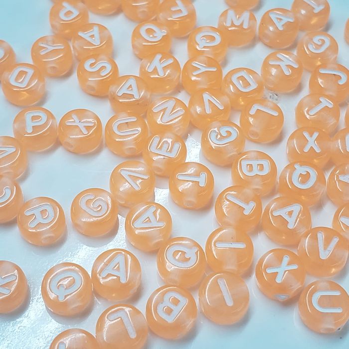 Miçanga Letrinha Redonda Transparente Laranja com Branco - 7mm 25g Aprox. 200 Peças