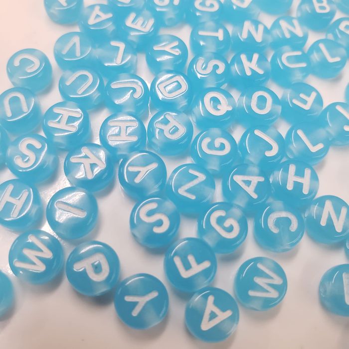 Miçanga Letrinha Redonda Transparente Azul com Branco - 7mm 25g Aprox. 200 Peças