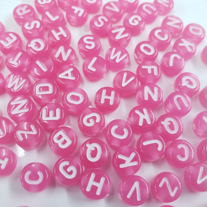 Miçanga Letrinha Redonda Transparente Pink com Branco - 7mm 25g Aprox. 200 Peças