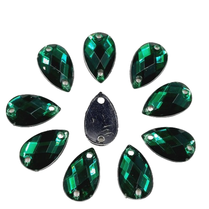 Chaton Acrílico 2 Furos Gota Esmeralda - 8x13mm 2.000 Peças