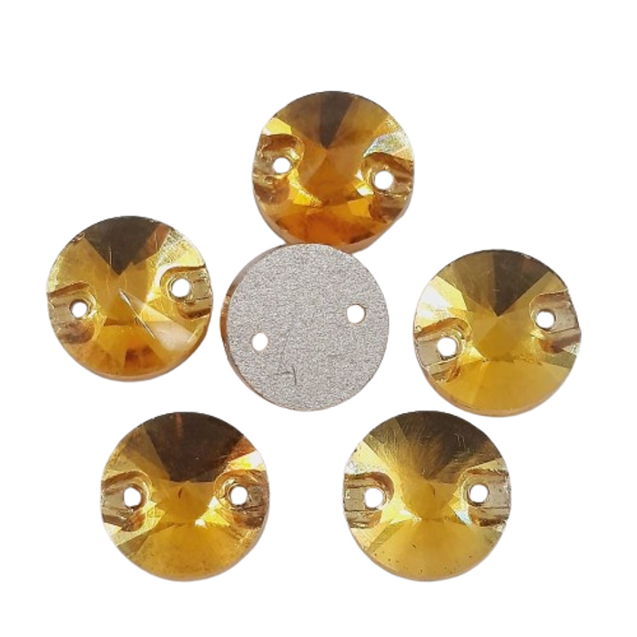 Strass para costura Rivoli 2 Furos Dourado - 10mm 200 Peças