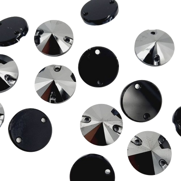 Strass Swarovski Rivoli 2 Furos Jet Hematite - 12mm 72 Peças