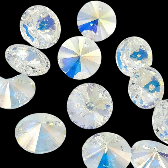 Strass Rivoli Preciosa 1 Furo Cristal AB - 14mm 12 Peças
