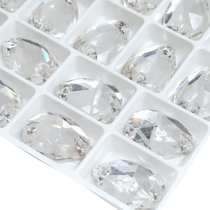 Strass Para Costura Elegance Gota Cristal 2 Furos - 13x18mm 112 Peças