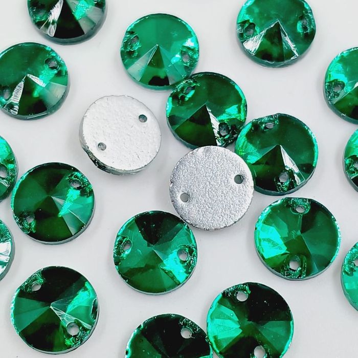 Strass Para Costura Elegance Rivoli Esmeralda 2 Furos - 8mm 20 Peças