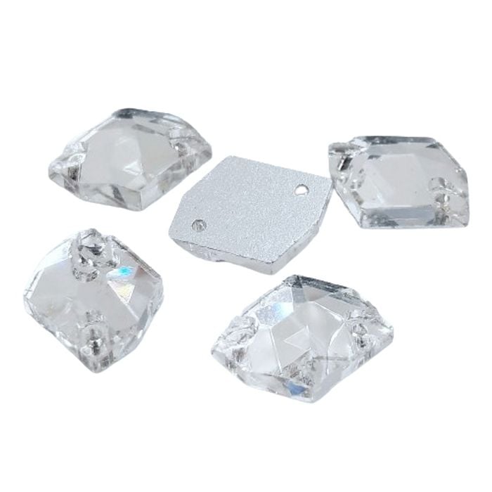 Strass Para Costura Elegance Irregular Cristal 2 Furos - 11x14mm 20 Peças