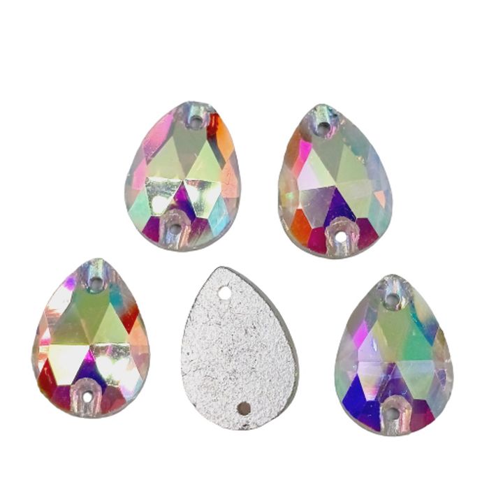 Strass Para Costura Elegance Gota Aurora Boreal 2 Furos - 13x18mm 20 Peças