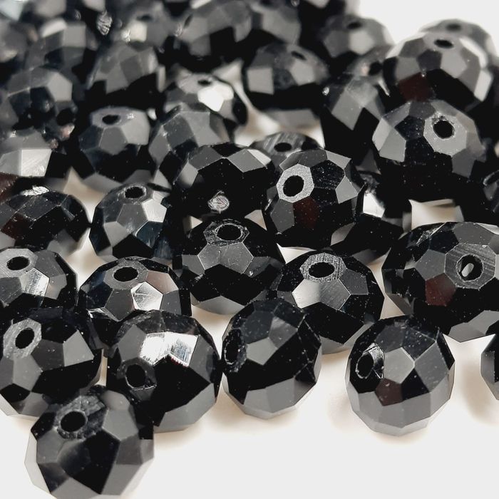 Cristal Facetado Achatado Preto - 8mm 500 Peças