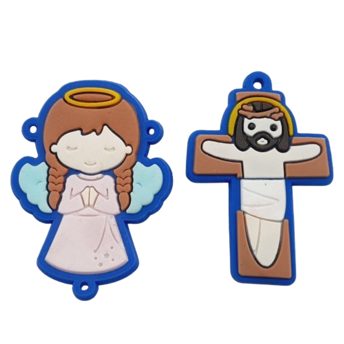 Aplique Emborrachado para Terço Anjinha + Cristo Azul Royal - 2 Peças