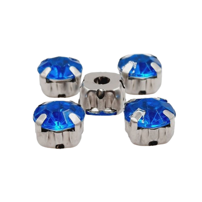Engrampado Acrílico Redondo Azul Base Níquel - 10mm 20 Peças
