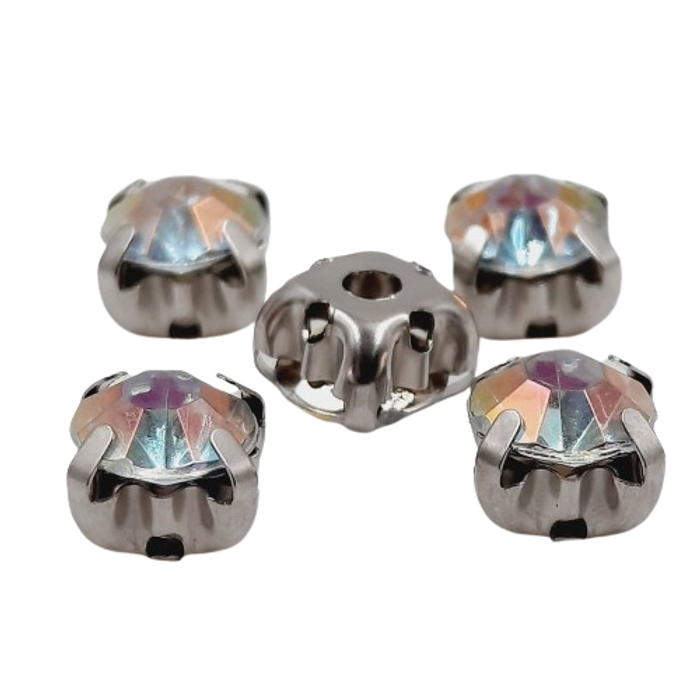 Engrampado Acrílico Redondo Aurora Boreal Base níquel - 8mm 20 Peças