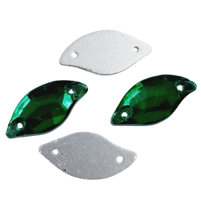 Strass Para Costura Elegance Folha Esmeralda 2 Furos - 9x20mm 20 Peças